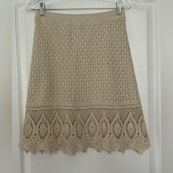 Athleta Dresses & Skirts - Athleta Women’s Beige Crochet Boho Midi Skirt Lined Size Small 100% Cotton